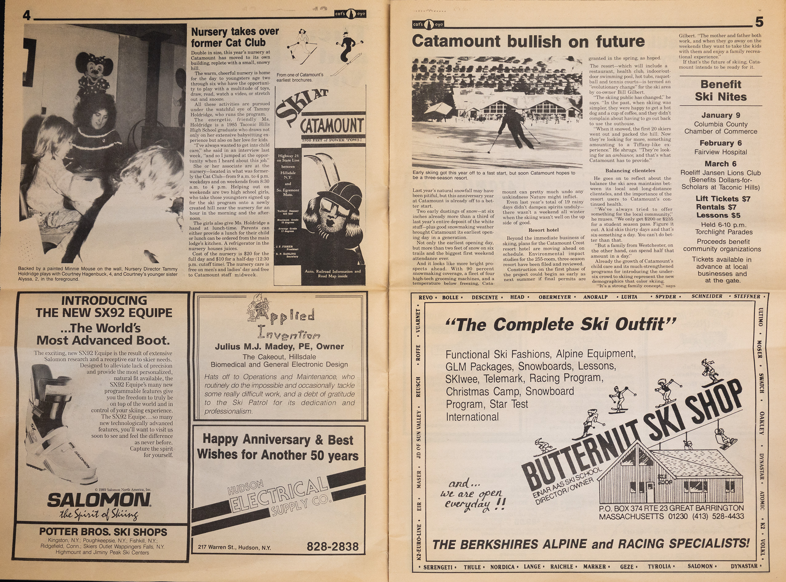 Pages 4 and 5 of the 1989 Cat's Eye newspaper insert.