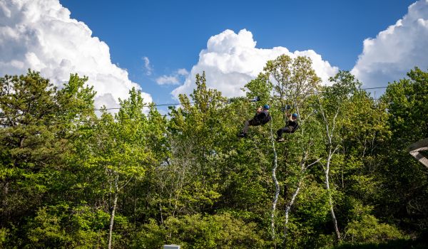 Two smiling ladies on the zipline at Catamount Resort