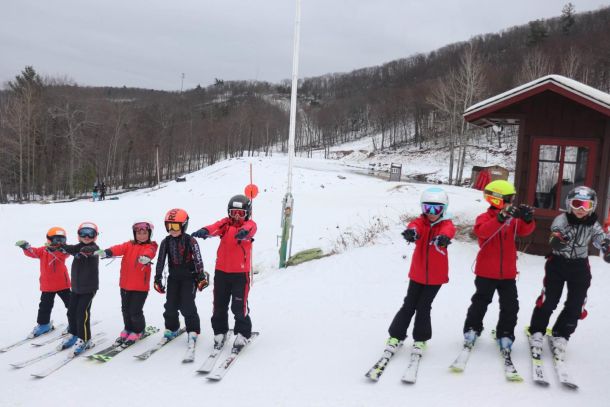 Young ski racers learning course skills at Catamount Ski Resort