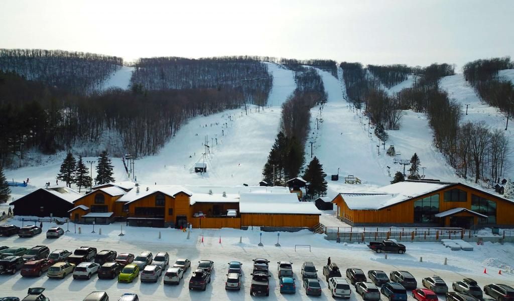 A view of Catamount Ski Resort from above the parking lot
