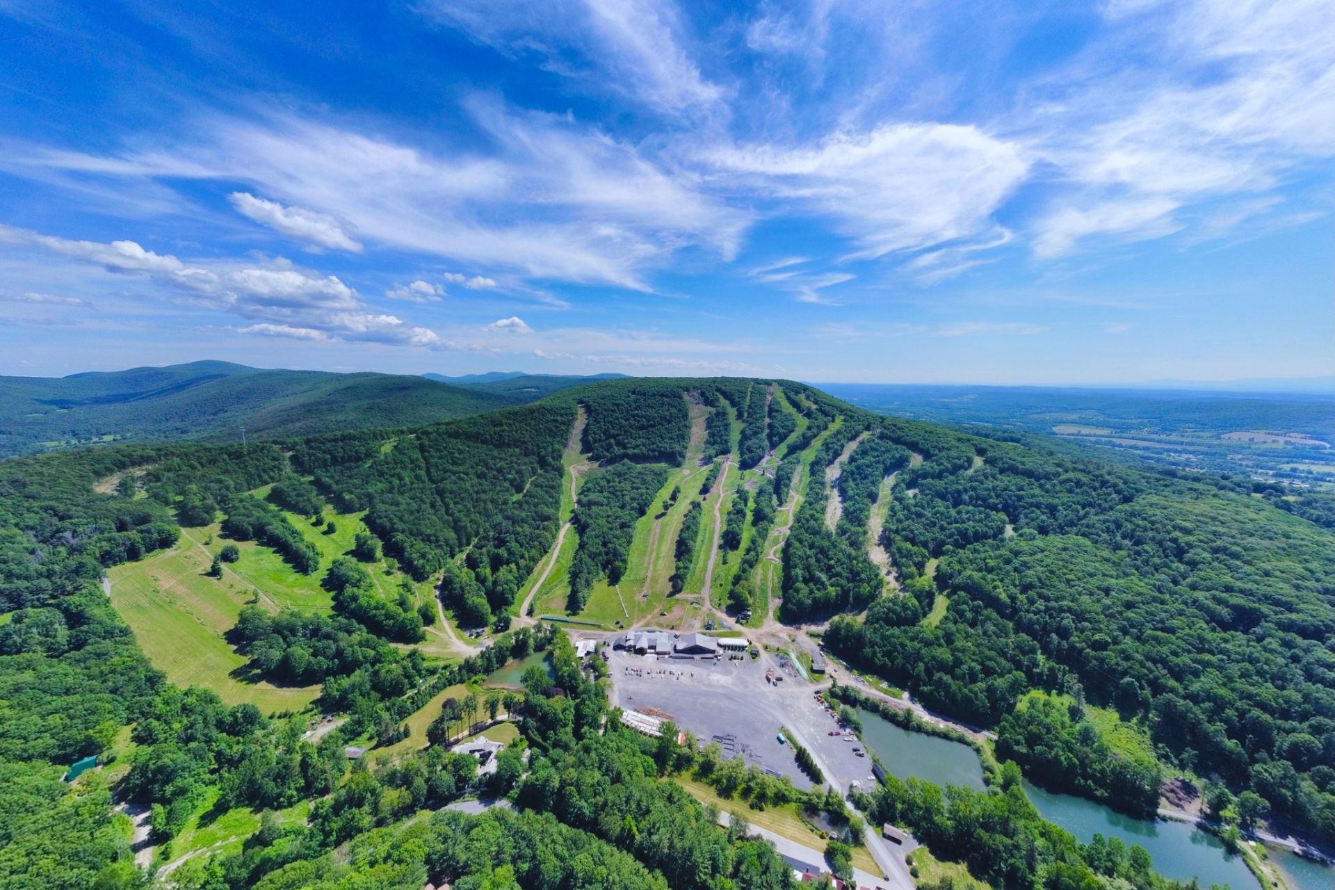 Aerial view of Catamount Mountain Resort in the summer